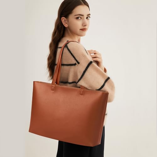 Image of KALIDI Tote Bag Zipper Shoulder Bag Faux Leather Purses Satchel for Women Casual Handbag Work Dating College