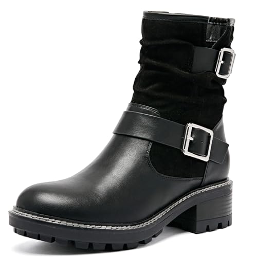 Bottines femme Ruiee anti-fatigue à talon plat et bout rond pour pieds sensibles noir 40.5