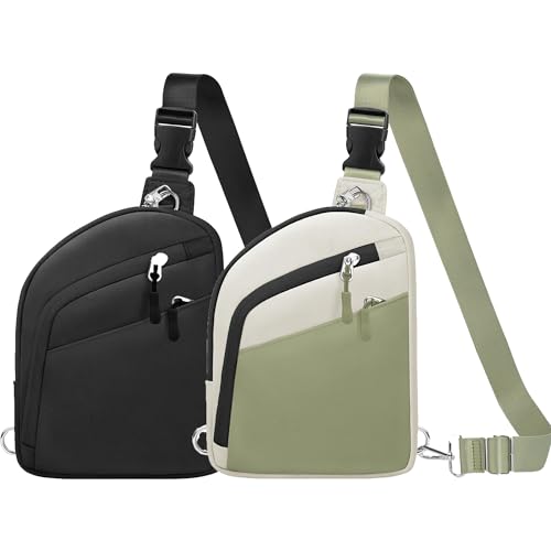TOPEAST Anti-theft Crossbody Bag for Women 2Pcs - Black & Green Cross-body Shoulder Bag with Zipper for Travel, Work, Hiking