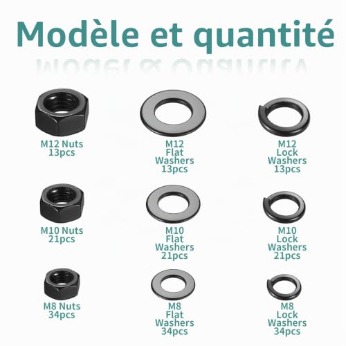 204 Pcs Ecrou M8 M10 M12 Et Rondelles Metal À Ressort（Pour Vis Boulons） – vue 2