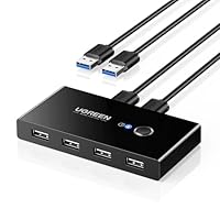 UGREEN 4 Ports USB Switch für 2 PC 2 in 4 Out USB Umschalter für Maus, Tastatur, Scanner, Drucker, Stick, Festplatte kompatibel mit Windows, Mac OS 8.6 und höher, 2 USB Kabel