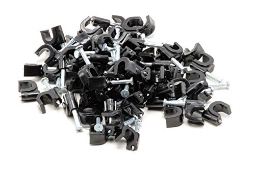 Single Coaxial Cable Clips, Cat6, Electrical Wire Cable Clip, 1/4 In (6 Mm) Nail Clip And Fastener, Black (10 Pieces Per Bag) #TOP1