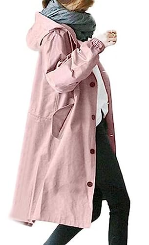 CHARTOU Women Casual Oversized Button Down Long Hooded Trench Coat Jacket Duster Lightweight Windbreaker2