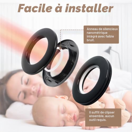 WCIC Anneaux Rideaux 40 mm en Plastique Rigide avec Œillets Renforcés - 32 Pièces Noir Profond pour Tringle Ronde, Rideau Fenêtre/Salle de Bain/Placard, Installation Facile sans Perçage – vue 7
