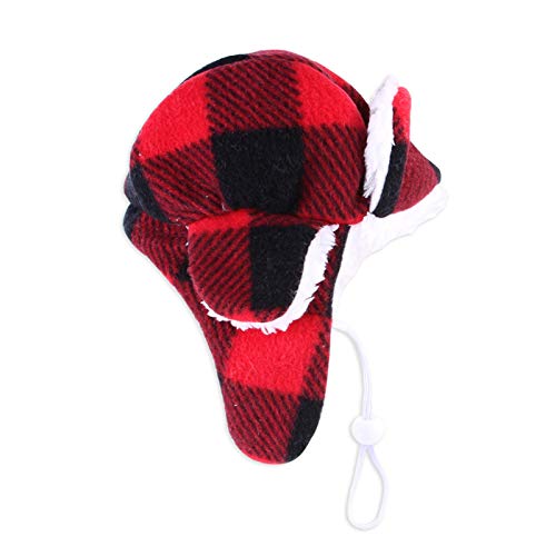 SEIS Christmas Dog Hat with Earmuffs Winter Adjustable Pet Red Plaid Pet Cap Xmas Dog Headwear for Small Medium Large… - Image 3