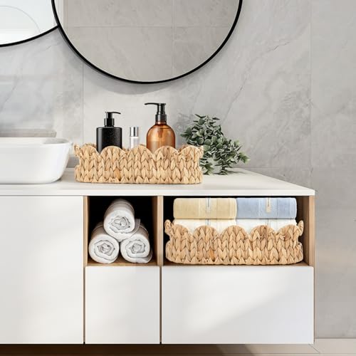 WEAVELYRICS 2 Pack Oval Scalloped Bathroom Basket Organizer, Home Decor by WEAVELYRICS - Used condition - Image 5
