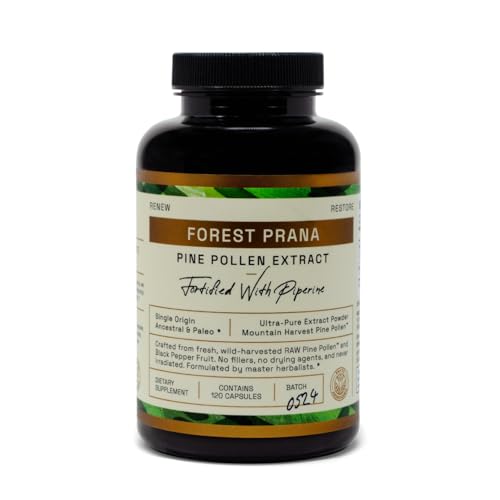 Forest Prana Pine Pollen Extract Capsules – Mountain Harvest Pine Pollen – 120 Count Bottle