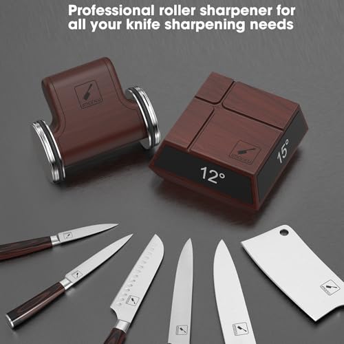 imarku Knife Sharpener, Professional Rolling Knife Sharpener with ABS Construction, 2 Diamond Discs & 4 Magnetic Angles (12°/13°/15°/20°) for All Kitchen Knife Set