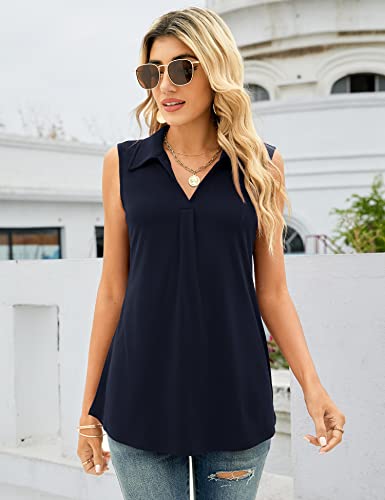 Akewei Sleeveless Collared Shirts For Women - Golf Shirts Sleeveless Tops Polo Tennis Shirts Dark Navy Blue S #TOP2