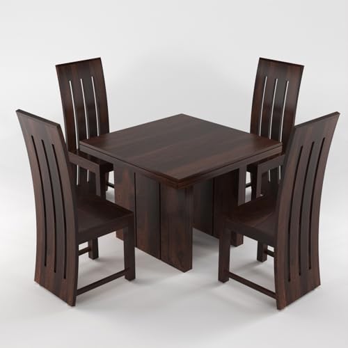 Image of Solid Sheesham Wood Dining Room Sets 4 Seater Dining Table with 4 Chairs for Dining Room, Living Room, Kitchen, Hotel, Restaurant, Cafeteria-(Estra,Walnut)