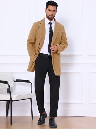 Image of Lars Amadeus Men's Trench Coat Notch Lapel Single Breasted Classic Long Pea Coats Overcoat