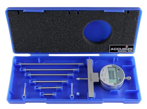 Accusize Industrial Tools - 0-22 inch Electronic Digital Depth Gauge, Inch/Metric/Fractional, 2 Extra Points for Small Hole Applications, P103-0188