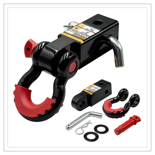 GusHill USA GH 45832 Shackle Hitch for 2 Receivers 15+ton Break Strength 5/8 Screw Pin Included 3/4 D Ring Shackle Towing Accessories for Vehicle Recovery Off-Road