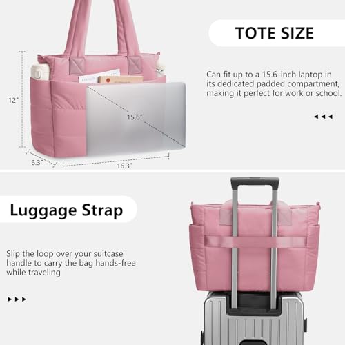 Image of Puffer Tote Bag for Women Quilted Nurse Bag Lightweight Work Bag for Teacher Travel Handbag with Multiple Pockets