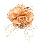 Abbie Home Pulsera de muñeca decente para fiesta de graduación, boda, evento, seda, rosa, diamantes de imitación, flor de mano, pulsera clásica de perlas (champán)