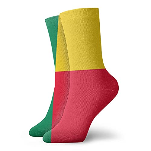 JDNFDR Chaussettes de sport avec motif drapeau du Bénin national - Chaussettes antidérapantes - Résistantes aux taches - Pour le cyclisme et l'athlétisme des adultes
