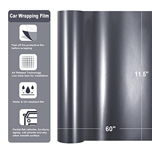 Teckwrap Glossy Metallic Adhesive Vinyl Car Wrap Film Roll With Air Release 11.5"X 60", Crystal Storm Gray #TOP1