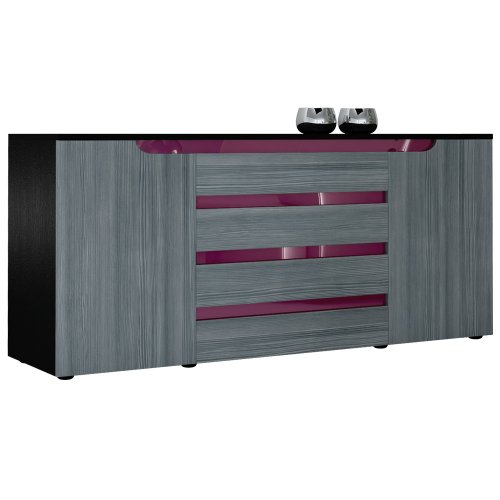Vladon Buffet Dressoir Sylt V2, Corps en Noir Mat/Façades en Avola-Anthracite avec Un Decor en Mûre Haute Brillance