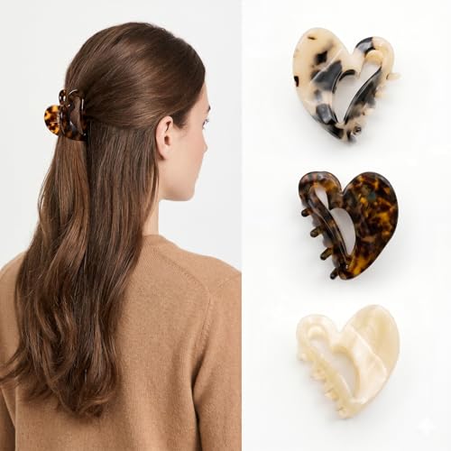 Ypkia 3 fermagli per capelli piccoli a forma di cuore e tartaruga in acetato di cellulosa, fermagli per capelli medi e sottili, per donne e ragazze