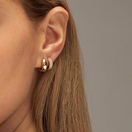 Small Hoop Earrings 4 Pairs Gold Diamond Huggie Hoop Earrings 14K Gold Plated Chunky Huggie Earrings Gold Earrings Set For Women Girls #TOP1