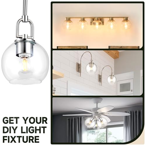 Image of Handblown Clear Glass Globe Shade - 1.65 inch Fitter Opening - Replacement Lamp Shade for Pendant Lights, Chandeliers, Wall Sconces, Vanity & Ceiling Fixtures (2 Pack)