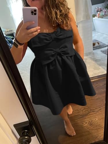 Yousify Womens Cute mini Bow Dresses Spaghetti Strap Elegant Babydoll A Line Short Cocktail Party Dress,S-XXL2