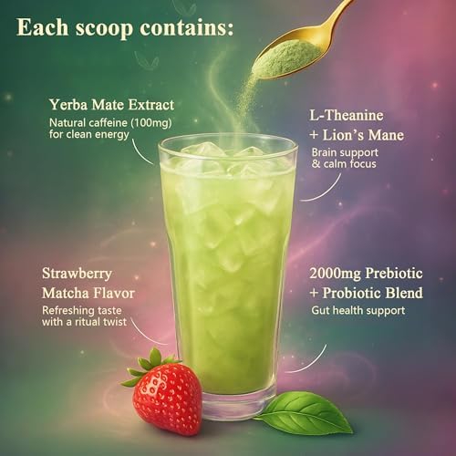 Yerba Mate Instant Tea Powder, Strawberry Matcha, 30 Servings - 5
