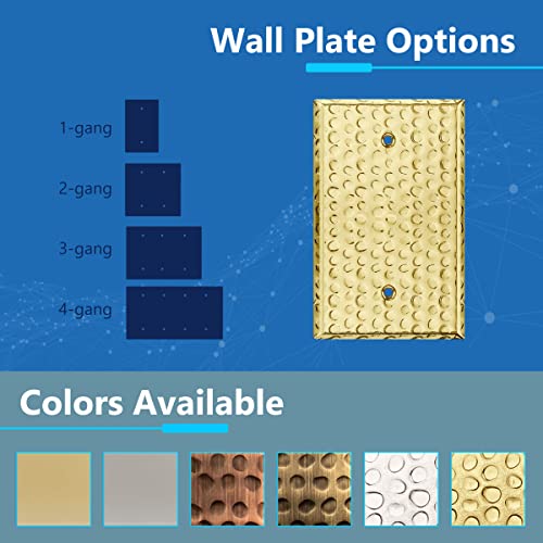 Image of LIDER Blank Metal Wall Plate, Stainless Steel Blank Outlet Cover, Corrosion Resistant, Mid-Size 1-Gang 4.88 inch x 3.11 inch, 201 Stainless Steel, LMWP-01M-HB, Hammered Brass