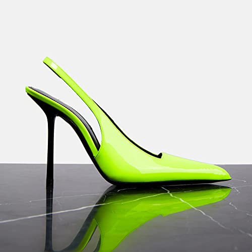 Image of THESHY Women's Pointed Toe High Stiletto Heels Slingback Stretch Slip-on Pumps Backless Patent Leather Fashion Dress Shoes for Women