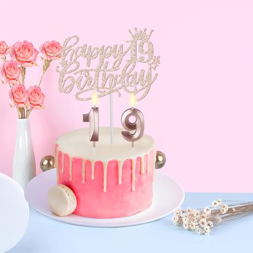 19th Birthday Decorations Including Birthday Sash, Tiara/Crown, Numeral Candles and Cake Topper, 19 Year Old Girl Gifts, Rose Gold Party Decor Supplies