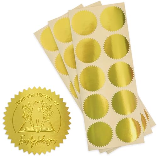 MaxMark 1.75" Self Adhesive Glossy Gold Seal Labels for Certificates, Library, Notary Embossing Seals - 100 Count
