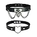 PPX 2 Pièces Collier Tour de Cou Collier Ras de Cou Goth en Cuir PU avec Forme en Cœur Collier Punk Rock Taille Ajustable avec chaîne - Noir