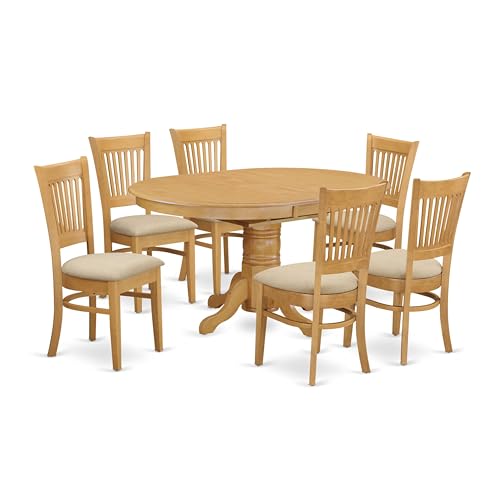 East West Furniture AVVA7-OAK-C 7 Piece Dining Table Set Consist of an Oval Dining Room Table with Butterfly Leaf and 6 Linen Fabric Upholstered Chairs, 42x60 Inch, Oak