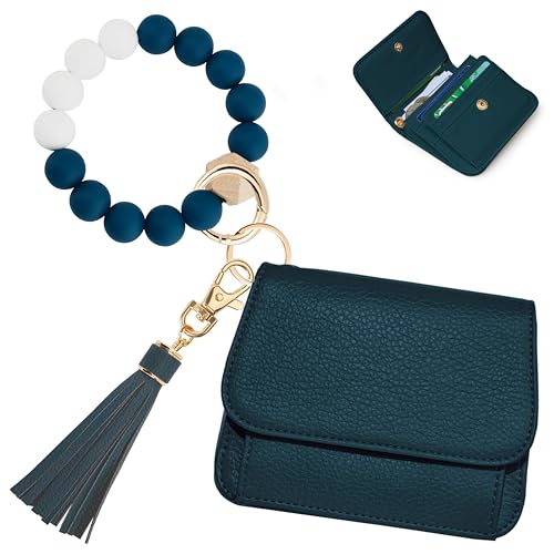 Image of Keychain Wallet for Women,RFID Wristlet Wallet with Beaded Strap | Tri-Fold Design,6 Card Slots,ID Window,Zipper Coin Pocket,Lightweight Carry