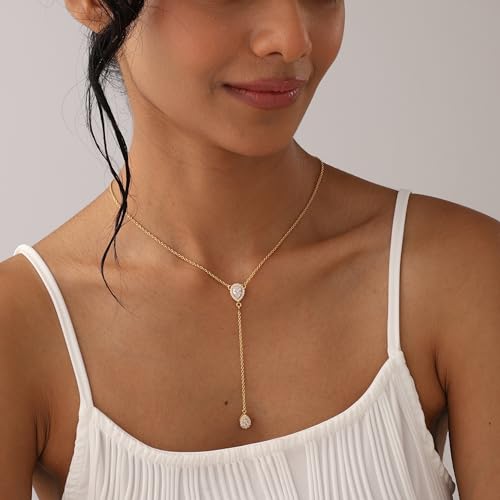 Image of TRUESILVER ACPL 925 Sterling Silver Lariat Necklace for Women | Y-Shape Pendant Necklace with Chain | Fine Silver Jewelry | Gift for Women & Girls