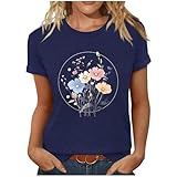 Camiseta Mujer Manga Corta Verano Estampado Floral Cuello Redondo Moda Suelto Casual Túnica Tops Algodón Fiesta Tshirt Camisa Elegante Cómodo Original Basic tee 2025