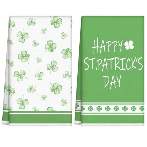 St-Patricks-Day-Kitchen-Towels-Dish-Towels-Green-Shamrock-Clover-Holiday-Hand-Towel-for-Kitchen-Polyester-Drying-Tea-Towel-Set-of-2-St-Patricks-Day-Spring-Decor-Housewarming-Irish-Gifts-17x26-Inch St Patricks Day Kitchen Towels Dish Towels Green Shamrock Clover Holiday Hand Towel for Kitchen Polyester Drying Tea Towel Set of 2 St Patricks Day Spring Decor Housewarming Irish Gifts 17×26 Inch
