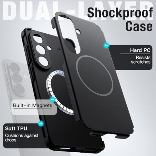 Image of JETech Magnetic Cover Case for Samsung Galaxy S26, Compatible with MagSafe, Dual-Layer Heavy Duty Shockproof Phone Cover, Camera Lens Full Protection, Anti-Scratch Hard PC Back (Black)