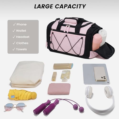 Image of Vorspack Gym Bag for Women - 15 Inches Small Duffle Bag for Travel Lightweight Duffel Bag Personal Item Travel Bag Weekender Bag for Travel Sports Gym - Pink