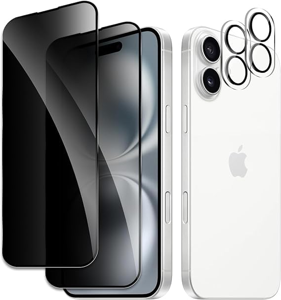 Image of [ 2+2 Pack Privacy Screen Protecor for iPhone 16 Anti-Spy Shatterproof Tempered Glass with Camera Lens Tempered Glass 9H Hardness Bubble Free Anti-Glare Case Friendly