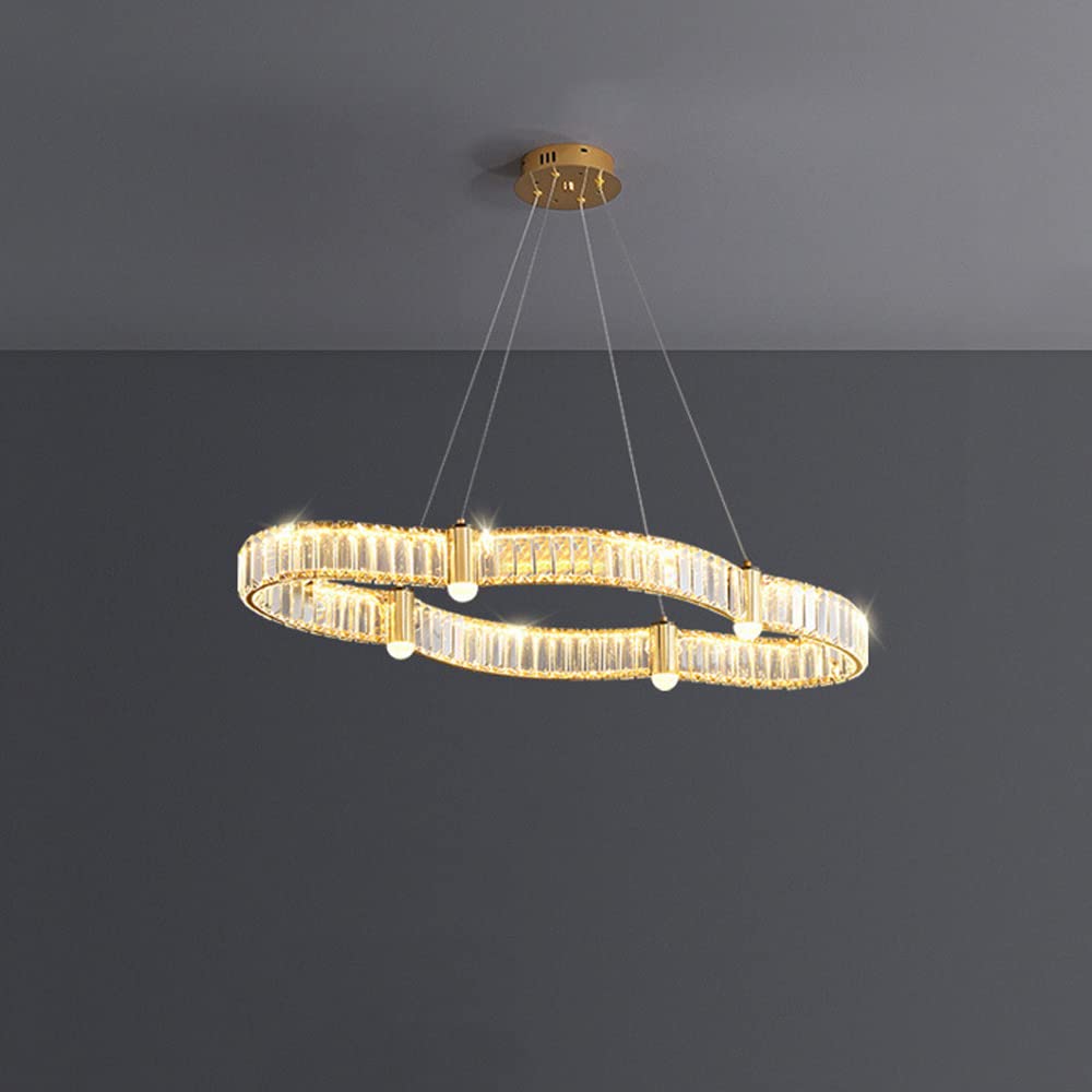 Lustre moderne à anneau doré en cristal pour salle à manger - Plafonnier LED réglable