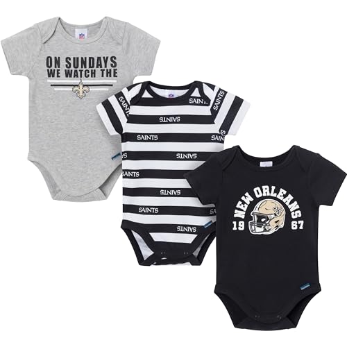 Gerber Baby Boys' NFL 3-Pack Onesie Bodysuit, Saints, 0-3 Months