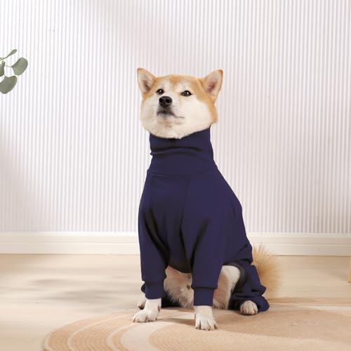 Hjyokuso Hundemantel Winter, Warmer Fleece Hundepullover mit Beinen, Weiche Vierbeinige Hundejacke für Kleine & Mittelgroße Hunde, Hundebademantel Fleece Hunde Pyjama Bekleidung Blau S