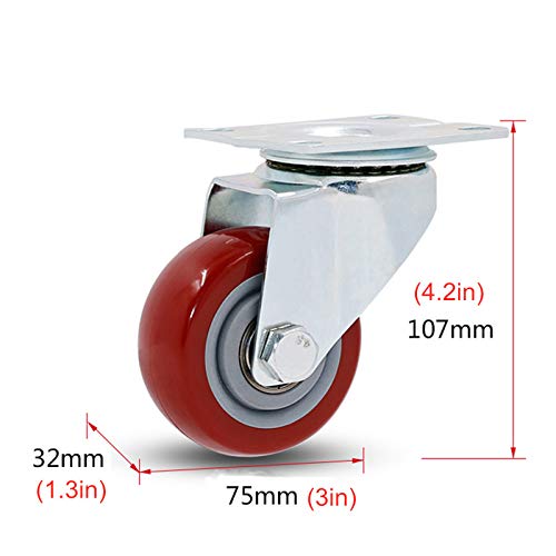 Roues pivotantes de 75 mm avec frein et plaque polyuréthane pour meuble - 3