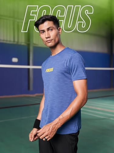 Image of FitMonkey Sports Crew Neck Stretchable Dry Fit T Shirt | Regular Fit Textured T Shirt for Men |Sport T Shirt for Men | Quick Dry Technology with Moisture Control |Breathable & Lightweight