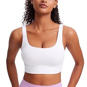 CRZ YOGA Butterluxe U Back Longline Sports Bras for Women – Scoop Neck Padded Yoga Workout Crop Top with Built in Pads