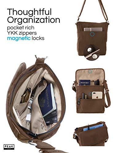 Image of Peak Gear Crossbody Travel Purse with RFID Blocking Pocket and Lifetime Recovery Service. Nylon Shoulder Bag