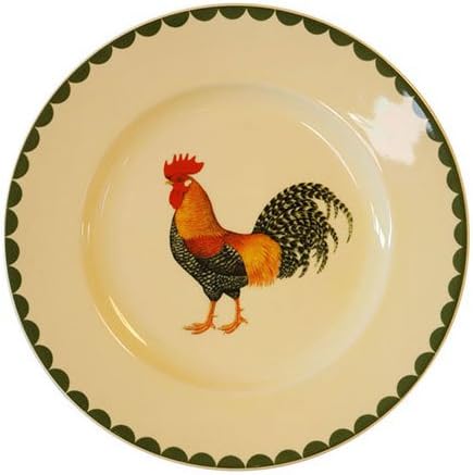Fairmont and Main High fired Earthenware Cockerel Dinner Plates, Set of 4, Cream with Cockerel