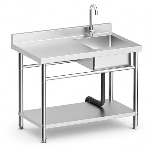 Image of 39 inch Stainless Steel Utility Sink with Workbench, Laundry Sink