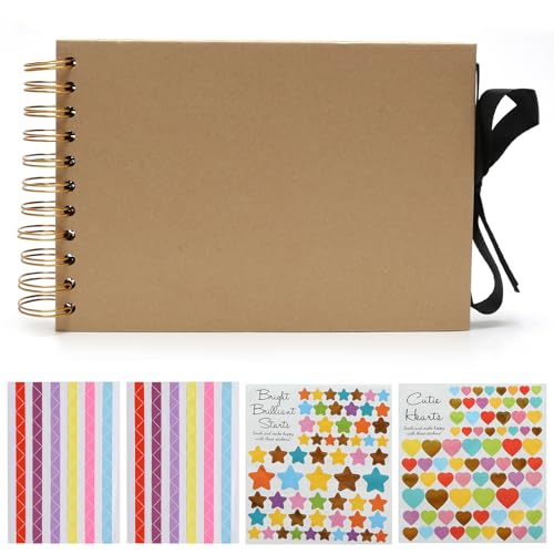 Scrapbook A5, Pequeño Album Fotos Scrapbook de 60 Páginas Negras con 4 Hojas de Pegatinas, Album de Fotos Personalizados para Libro de Recuerdos, Aniversario de Boda